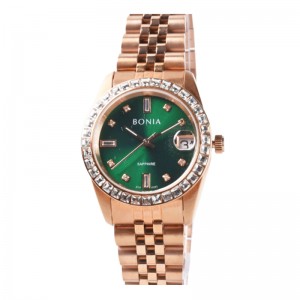 Bonia BNB10553-1597S Full Rosegold Green Dial Ring Diamond Unisex